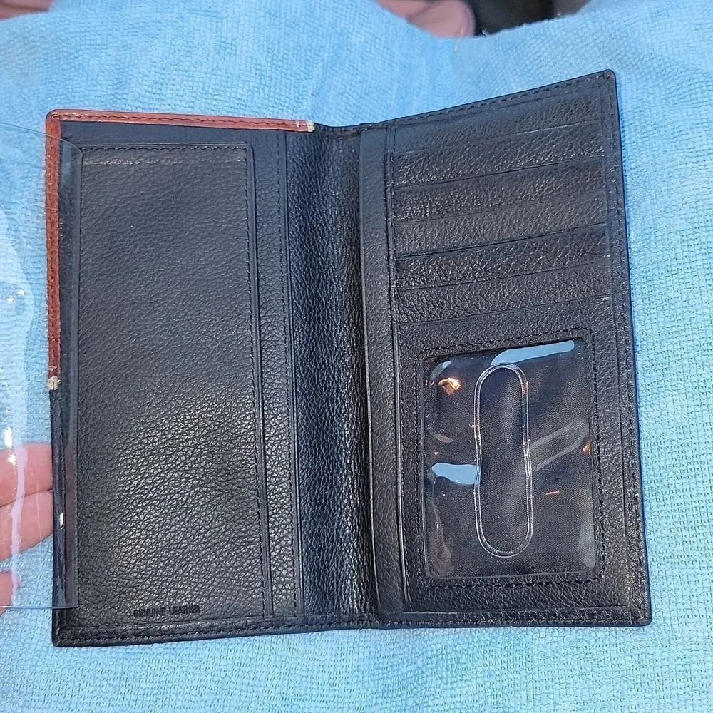 Western Genuine Leather Two Tone Checkbook Wallet Card Holder Horse Horseshoe